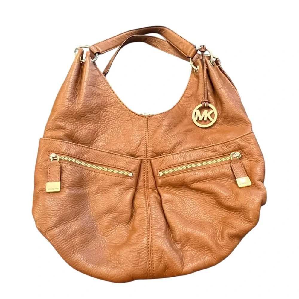MICHAEL Michael Kors Tan Gold Leather Large Layton Hobo Bag Zippered BOHO Preppy